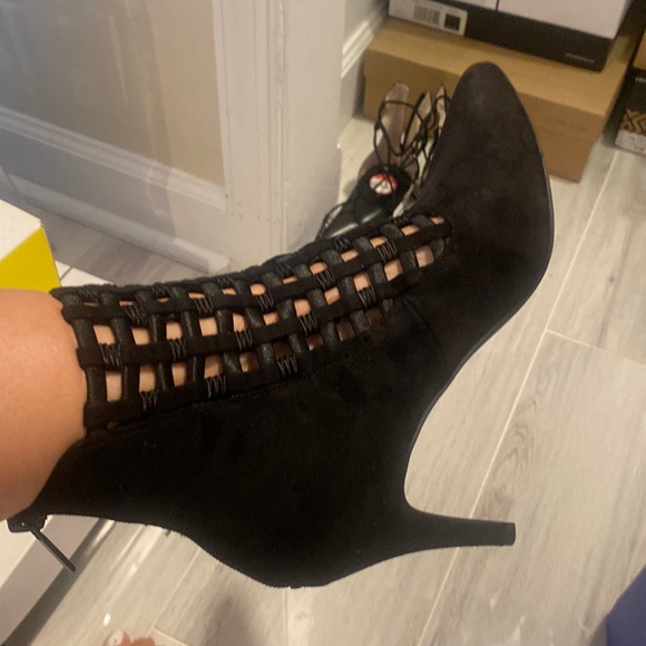 Booties.  Suede.  Really pretty and unique with little square cut out. - Picture 1 of 6